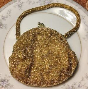 Gold Satin Evening Wristlet Clutch